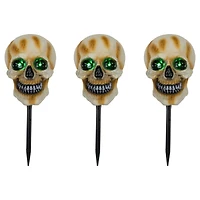15" Lighted Skeleton Head Halloween Pathway Markers with Sound Set