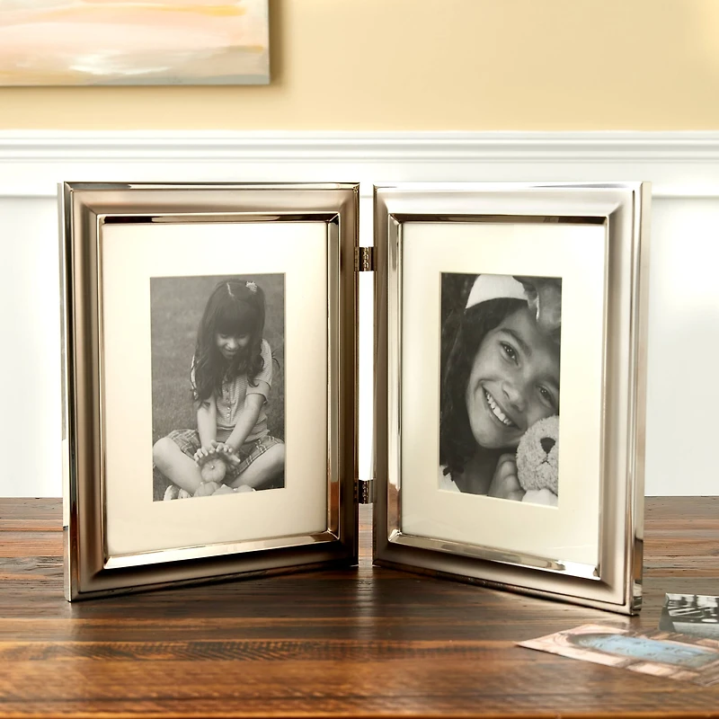 Expressions™ 2 Opening 5" x 7" Silver Hinged Frame with Mat by Studio Décor®
