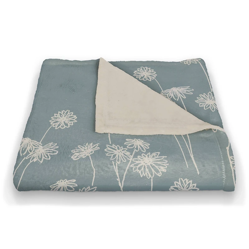 Blue & White Floral Fall Fleece Blanket