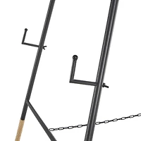 64" Black Metal Slim Foldable 2-Tier Easel with Wrapped Rattan Accents