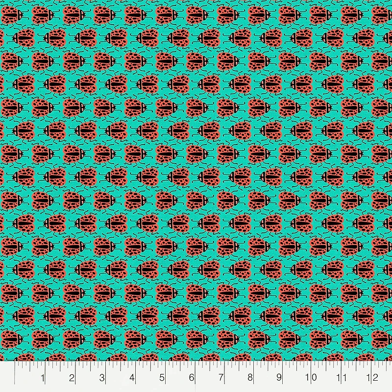 Fabric Editions Turquoise Ladybug Cotton Fabric
