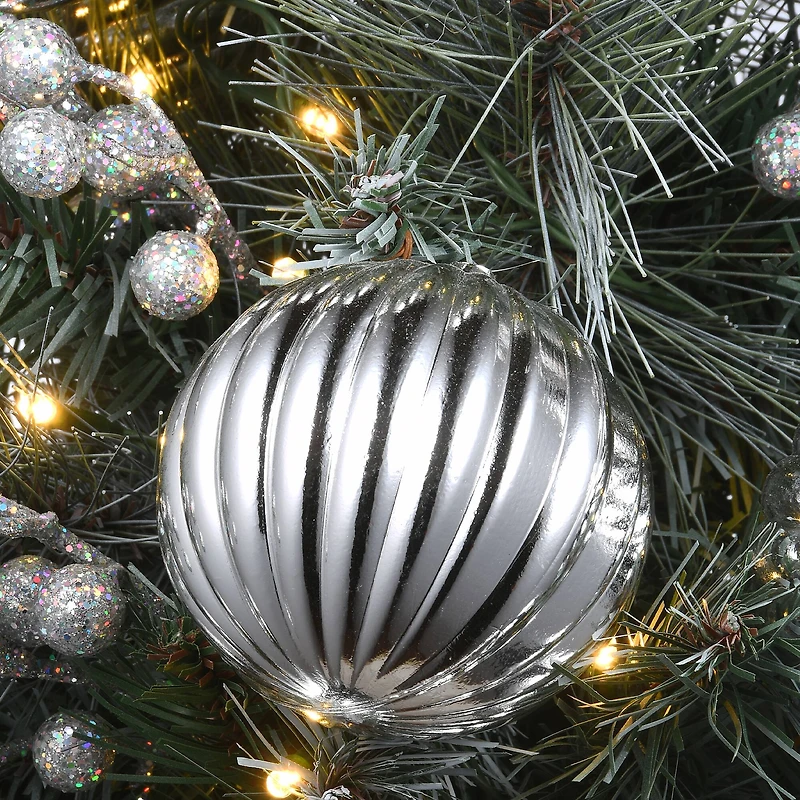 2ft. Pre-Lit Frosted Silver Pine Artificial Christmas Tree, Warm White LED Lights