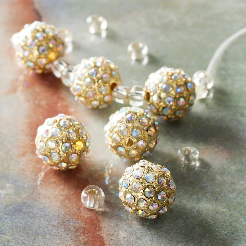 Gold Rhinestone & Metal Round Beads, 10mm by Bead Landing™