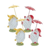 Whimsical Dancing Garden Gnome Figurines with Umbrellas Set