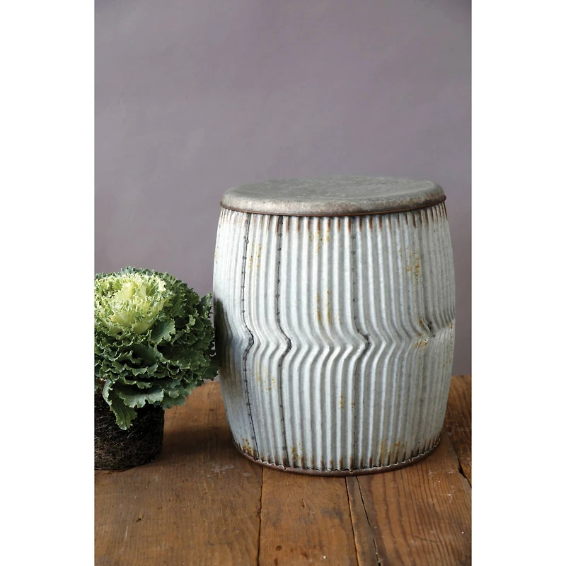 Hello Honey® 17.5" Rustic Round Metal Barrel End Table