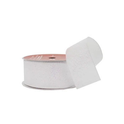 2.5" x 80ft. White Glitter Wired Jumbo Ribbon by Celebrate It®