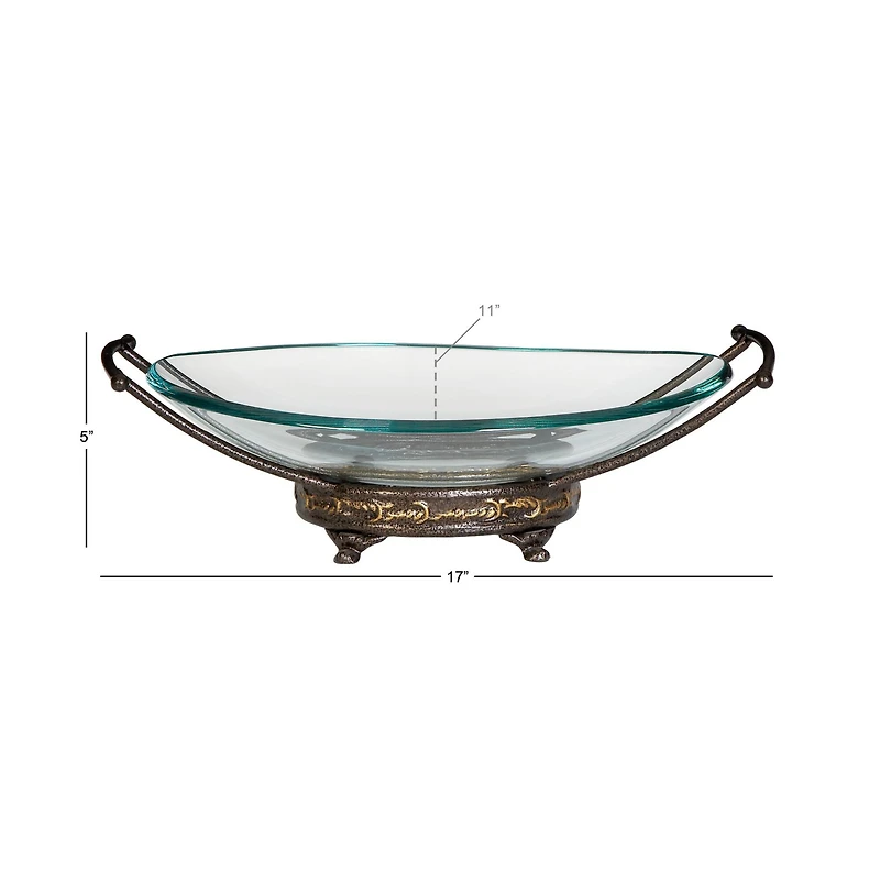 Gold Glass and Metal Traditional Serving Bowl, 5" x 17" x 11"