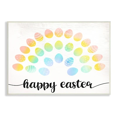 Stupell Industries Happy Easter Phrase Patterned Egg Rainbow Wall Plaque Art