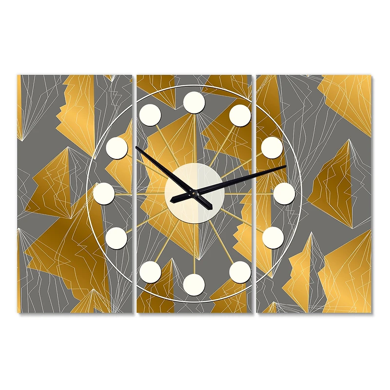 Designart 'Golden Polygon Pattern Oversized Mid-Century Modern Multipanel Wall Clock