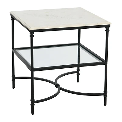 Hello Honey® 25" Libertine Genuine Marble and Metal End Table with Glass Storage Shelf