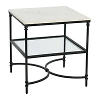 Hello Honey® 25" Libertine Genuine Marble and Metal End Table with Glass Storage Shelf