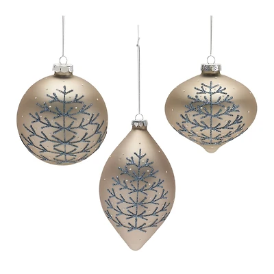 6ct. Champagne Glittered Mixed Ornaments