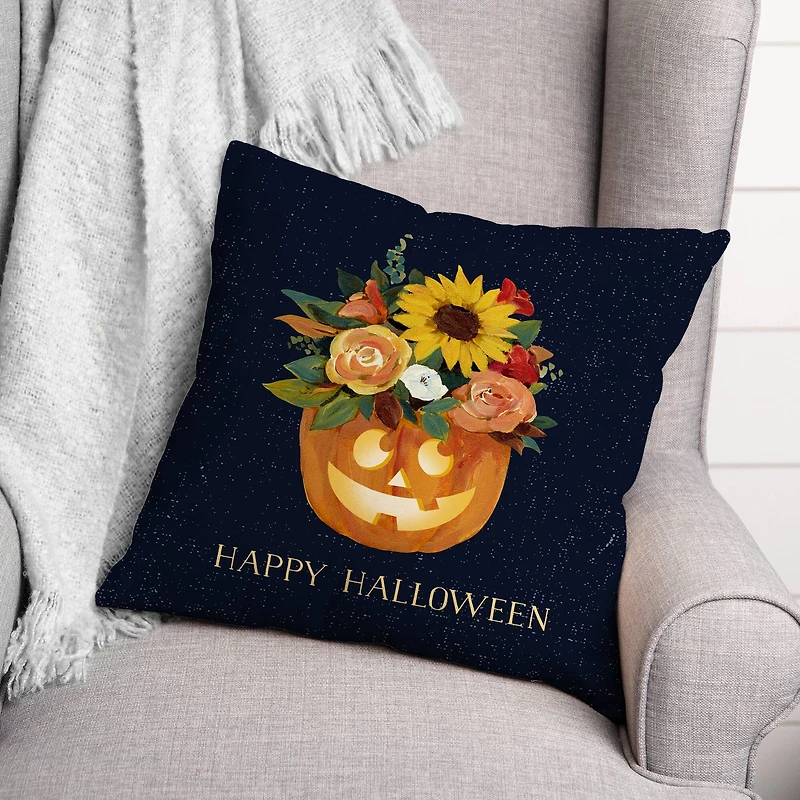Floral Jackolantern 18" x 18" Throw Pillow