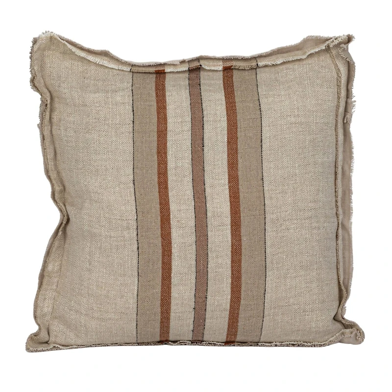 Hello Honey® 20" Cream & Brown Striped Woven Linen Fringed Pillow