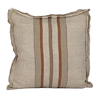 Hello Honey® 20" Cream & Brown Striped Woven Linen Fringed Pillow