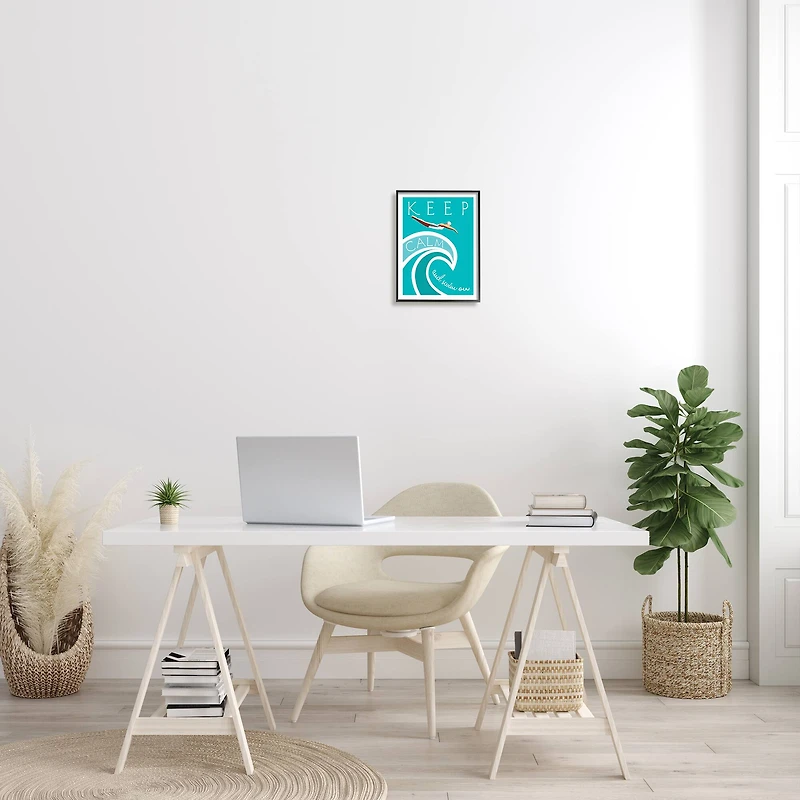 Stupell Industries Keep Calm Swim On Phrase Female Diver Blue Wave in Frame Wall Art