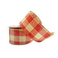 2.5" x 6.6yd. Rust Orange Plaid Faux Linen Wired Ribbon by Celebrate It®