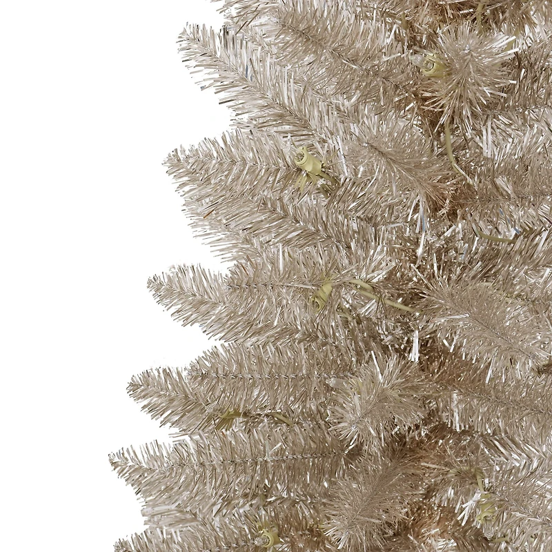 4.5ft. Pre-Lit Rose Gold Tinsel Artificial Christmas Tree, Clear Lights