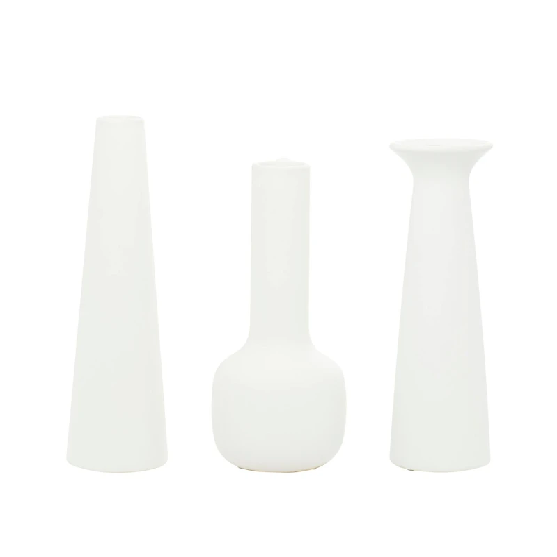 CosmoLiving by Cosmopolitan Set of 3 White Ceramic Modern Vase, 13", 12", 11"