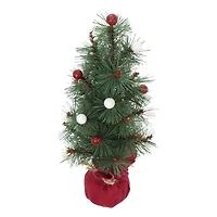 12" Green Pine Accent Tree with Glitter Berries in Red Velvet Base by Ashland®