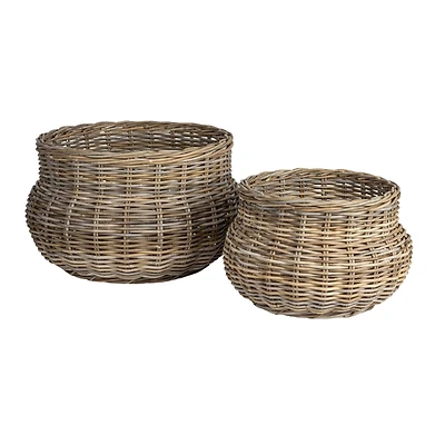 Hello Honey® Gray Round Handwoven Rattan Planter Set