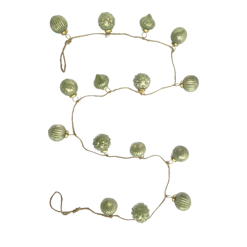 Hello Honey® 6ft. Olive Green Embossed Mercury Glass Ball Ornament Garland