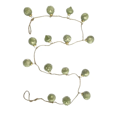 Hello Honey® 6ft. Olive Green Embossed Mercury Glass Ball Ornament Garland