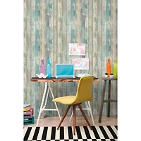 RoomMates Blue Distressed Wood Peel & Stick Wallpaper