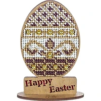 Wonderland Crafts Purple, White & Gold Happy Easter Egg Bead Embroidery on Wood Kit