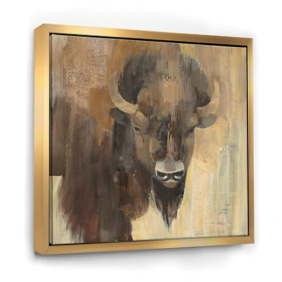 Designart - Into the Wild Gold Buffalo - Modern Farmhouse Framed Canvas