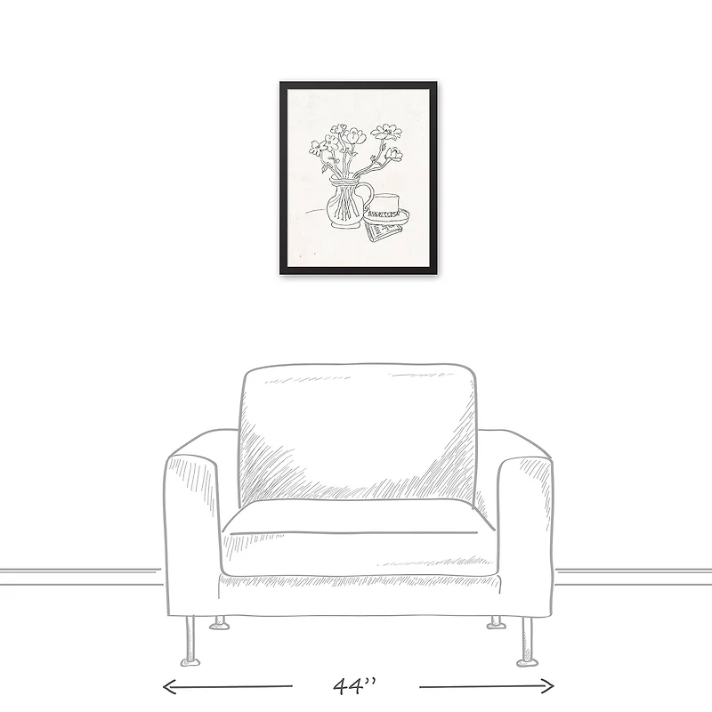 Floral Sketched Still II 16" x 20" Black Framed Canvas