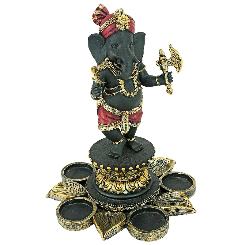10" Standing Lord Ganesha on Lotus Flower Candle Holder Statue