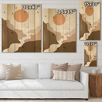 Designart - Lanscape With Full Moon In Terracotta Tones - Modern Print on Natural Pine Wood