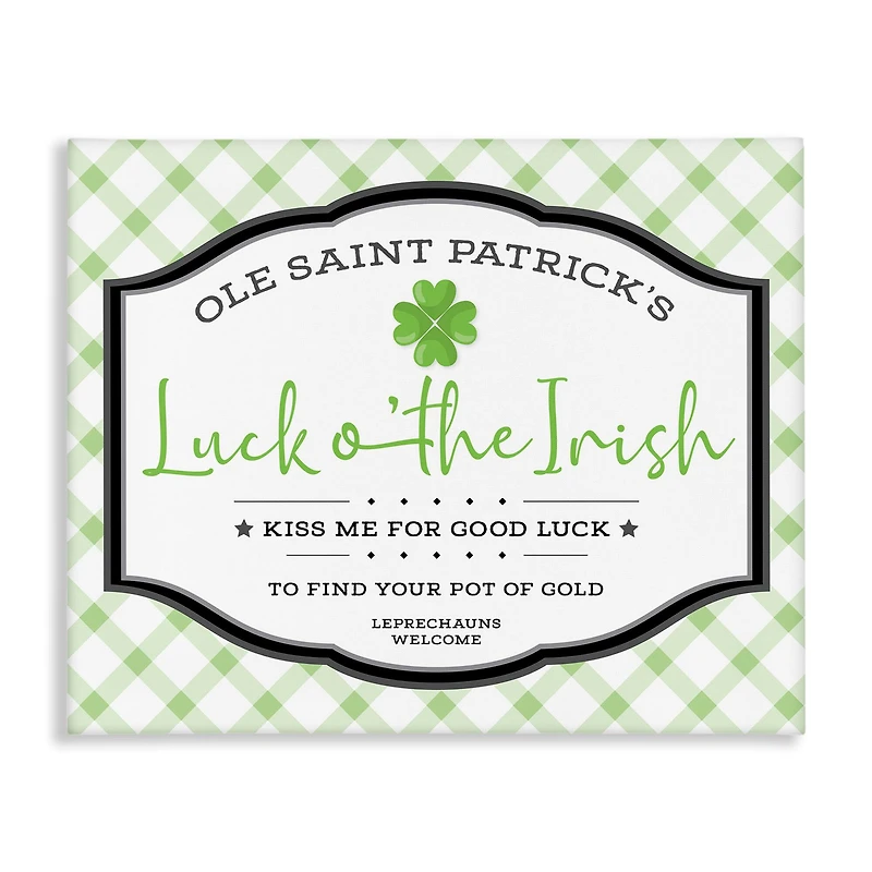 Stupell Industries Saint Patrick's Luck o'the Irish Sign Green Plaid Canvas Wall Art
