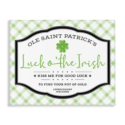 Stupell Industries Saint Patrick's Luck o'the Irish Sign Green Plaid Canvas Wall Art