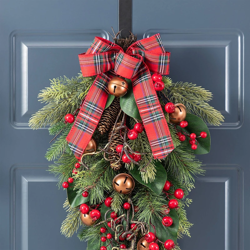 Glitzhome® 28"H Christmas Bell, Pinecone & Berry Bow Teardrop
