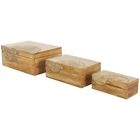 Brown & Gold Handmade Storage Box Set with Carved Mandalas Set