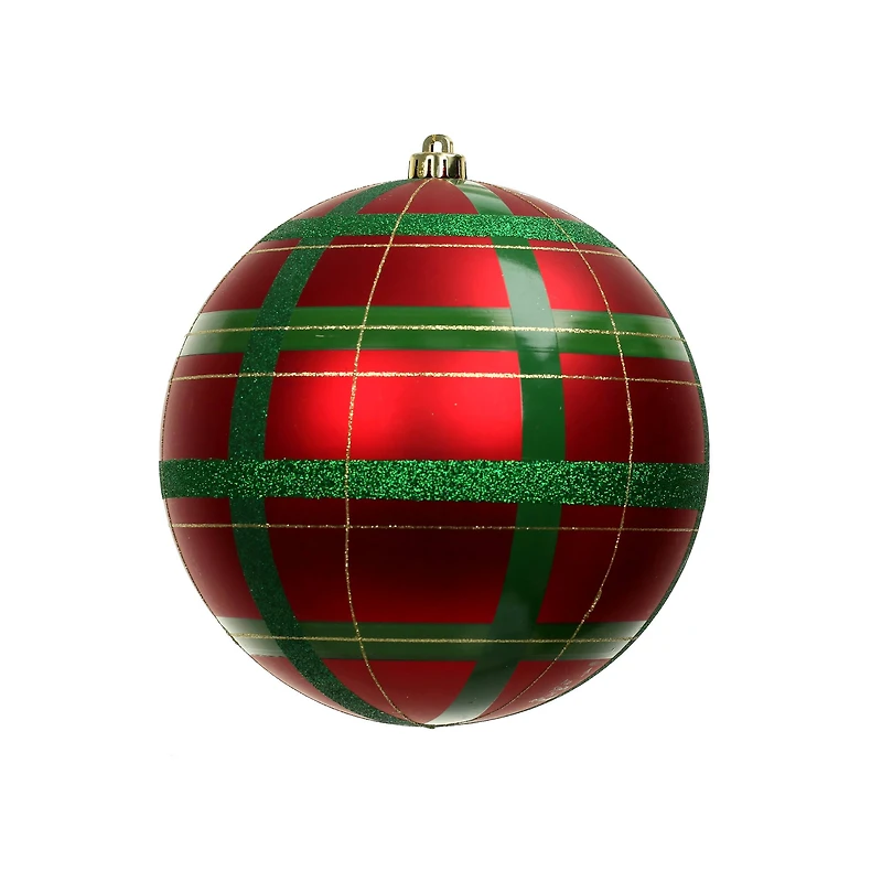 9.75" Red & Green Glitter Plaid Shatterproof Ball Ornament by Ashland®