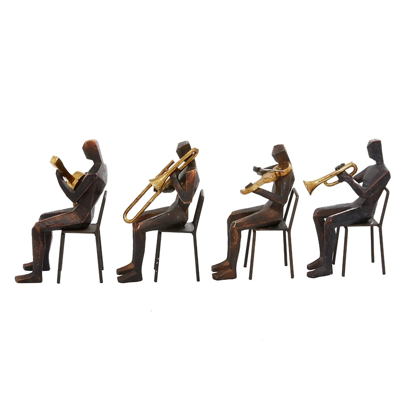 Brown Polystone Modern Musician Sculpture Set
