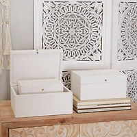 Novogratz White Wood Intricate Carved Box with Hinged Lid Set
