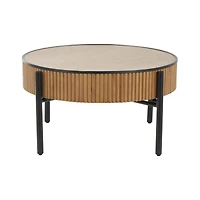 32" Brown Wooden Handmade Slatted Coffee Table with Black Legs