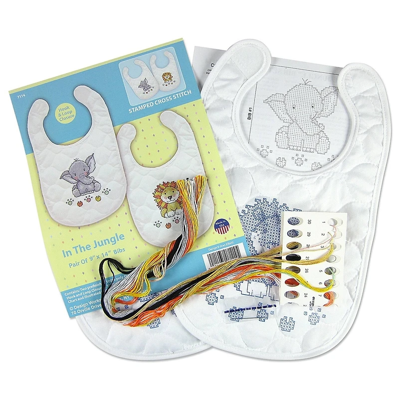 Design Works™ In The Jungle Bibs Stamped Cross Stitch Kit
