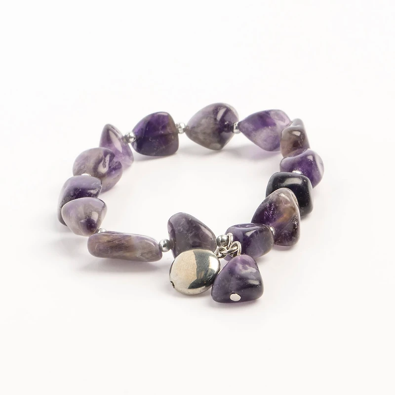 John Bead Amethyst Natural Purple Stone Bracelet with Circle Charm