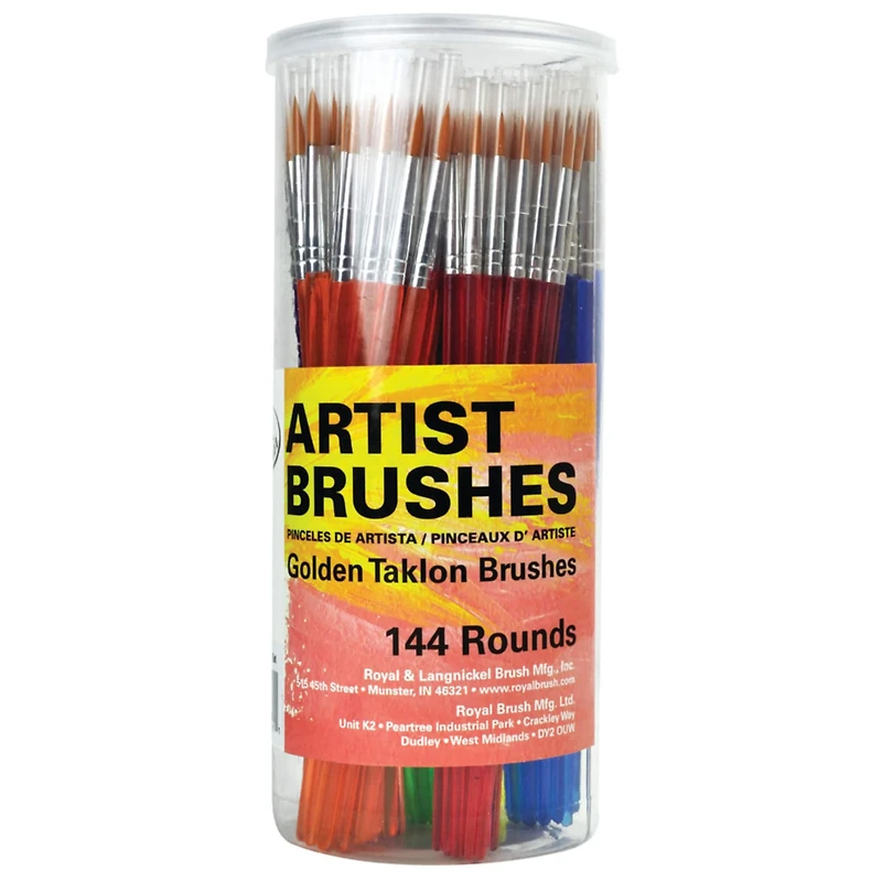 Royal Brush Rounds Golden Taklon Brushes Econo Canister, 144ct.