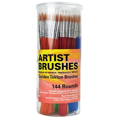 Royal Brush Rounds Golden Taklon Brushes Econo Canister, 144ct.