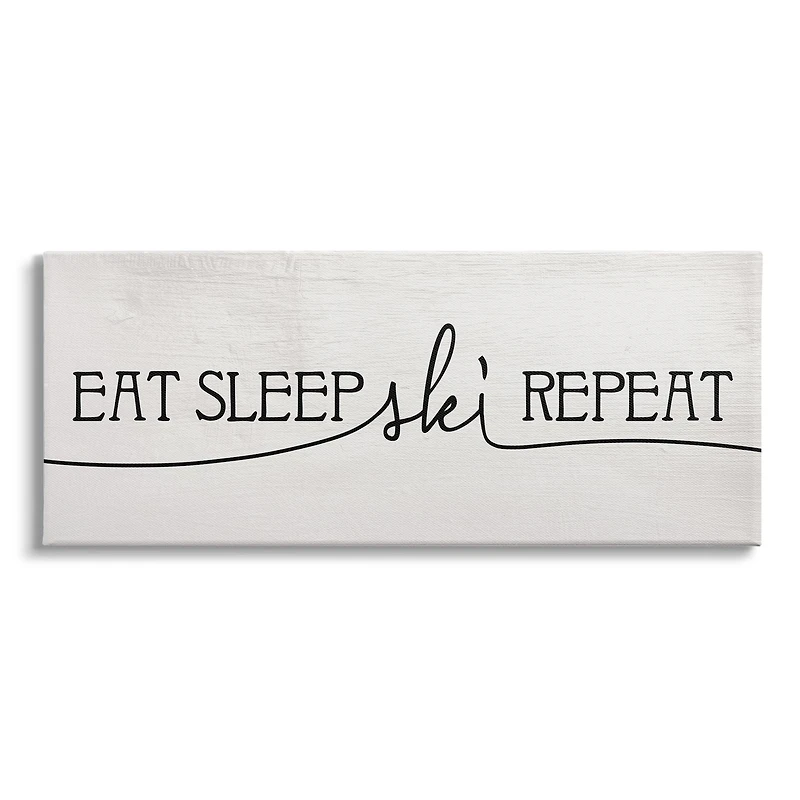 Stupell Industries Eat Sleep Ski Repeat Phrase Rustic Winter Sports Canvas Wall Art