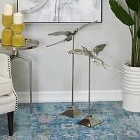 Silver Aluminum Eclectic Bird Sculpture, Set of 2 32", 25"
