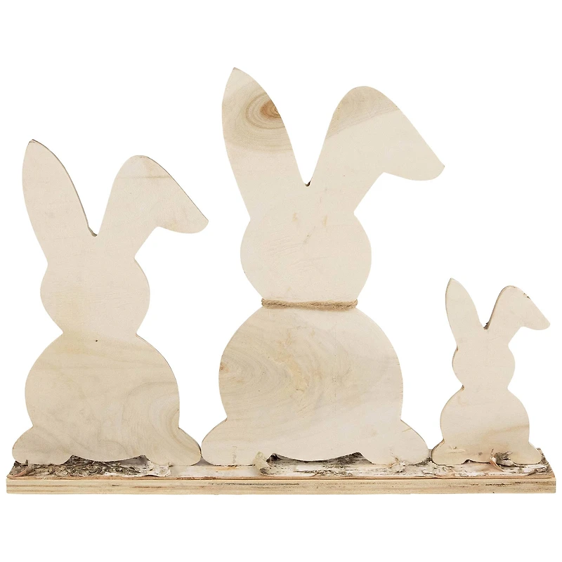 15.75" Rabbit Trio Wooden Tree Bark Easter Decoration