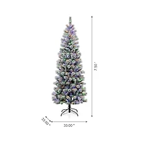 7.5ft Pre-Lit Flocked Pine Artificial Christmas Tree