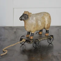 10" Sheep on Cart Outdoor Garden Statue